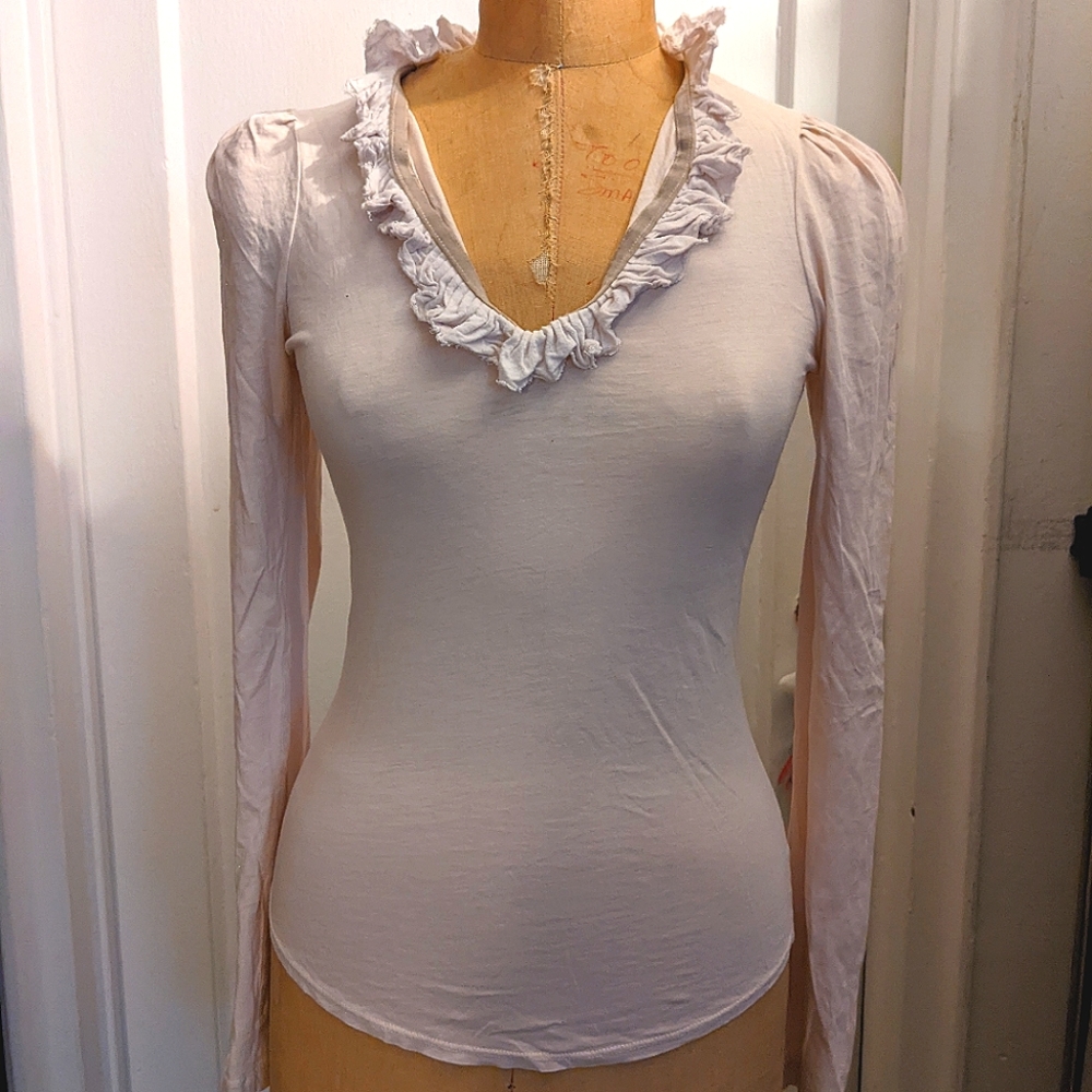 XS A/X Armani Exchange Romantic puff sleeve, V-neck Long Sleeve Tee